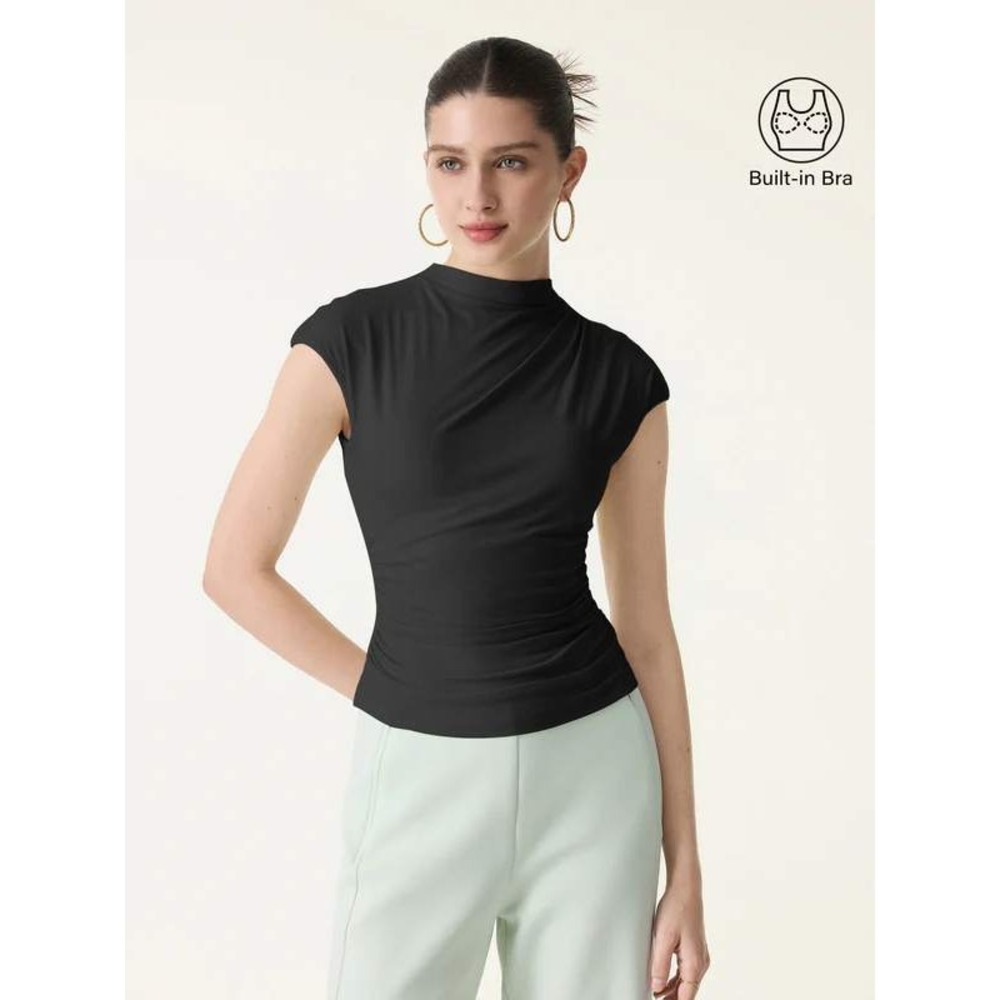 OGL SkinKiss Mockneck Ruched Cropped Bra Top Black Size Medium